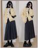 2026 Women's Petite High-Waisted Gray Wool Blend Pleated A-Line Skirt - Autumn Style