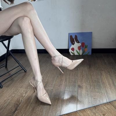 Sandalias de tacón fino con punta para exteriores, versátiles, casuales, cómodas, sandalias de moda de verano, diseño de nicho, color liso, sandalias de tacón alto