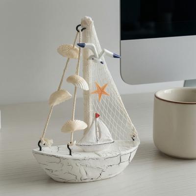 Nautical Wooden Sailboat Models Coastal Beach Style Blue White Ship Tabletop Figurine for Home Living Room Office Farmhouse Decor