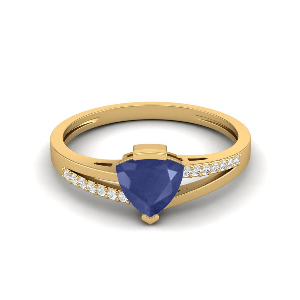 1.02 Cts Trillion Blue Sapphire 925 Sterling Silver Gold Vermeil Split Shank Women Anniversary Ring