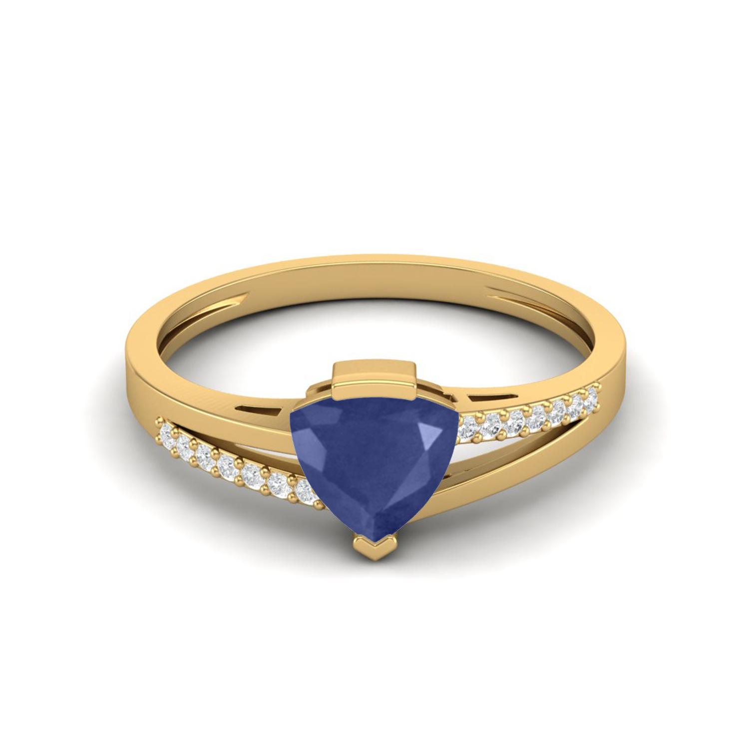 1.02 Cts Trillion Blue Sapphire 925 Sterling Silver Gold Vermeil Split Shank Women Anniversary Ring
