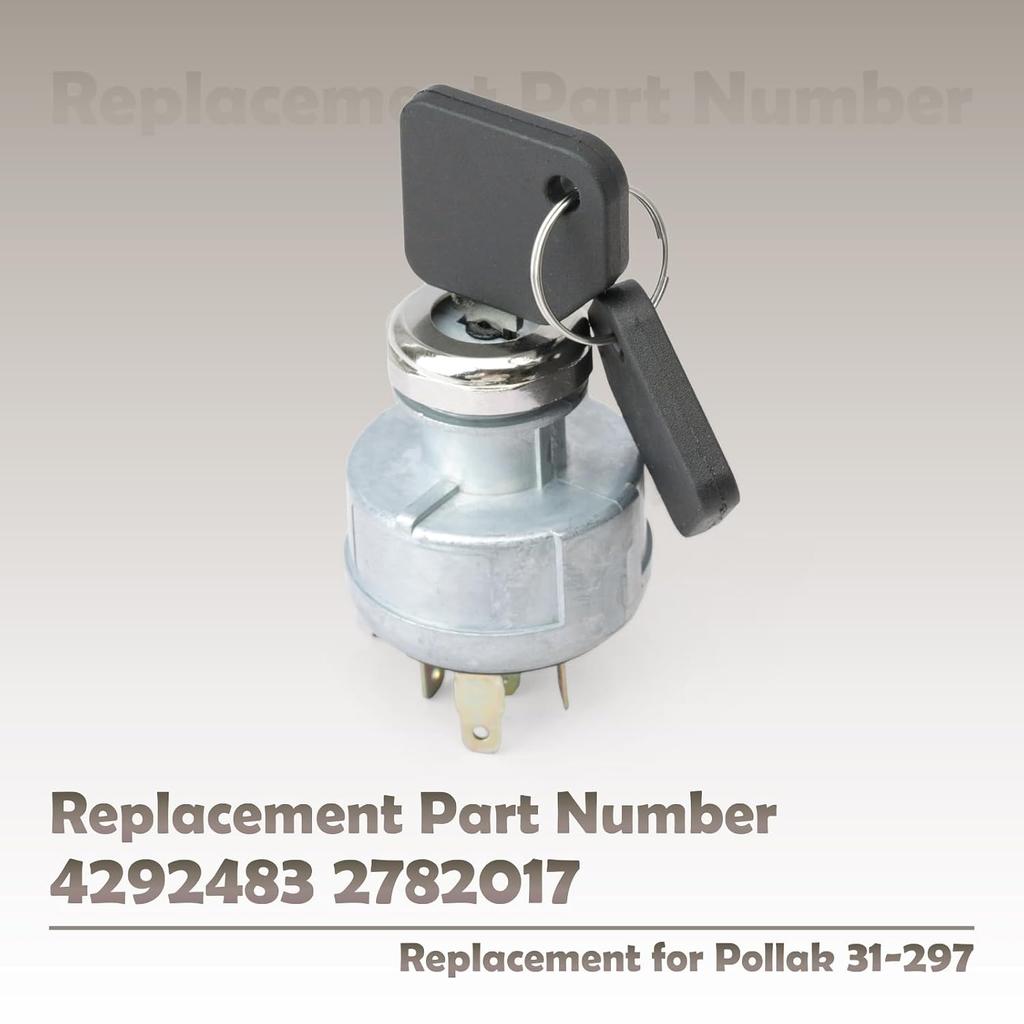 4292483 Ignition Starter Switch Replacement for Clark for Hyster TO015B Forklift for Pollak 31-297 3 Position Ignition Switch Assembly Lock Cylinder