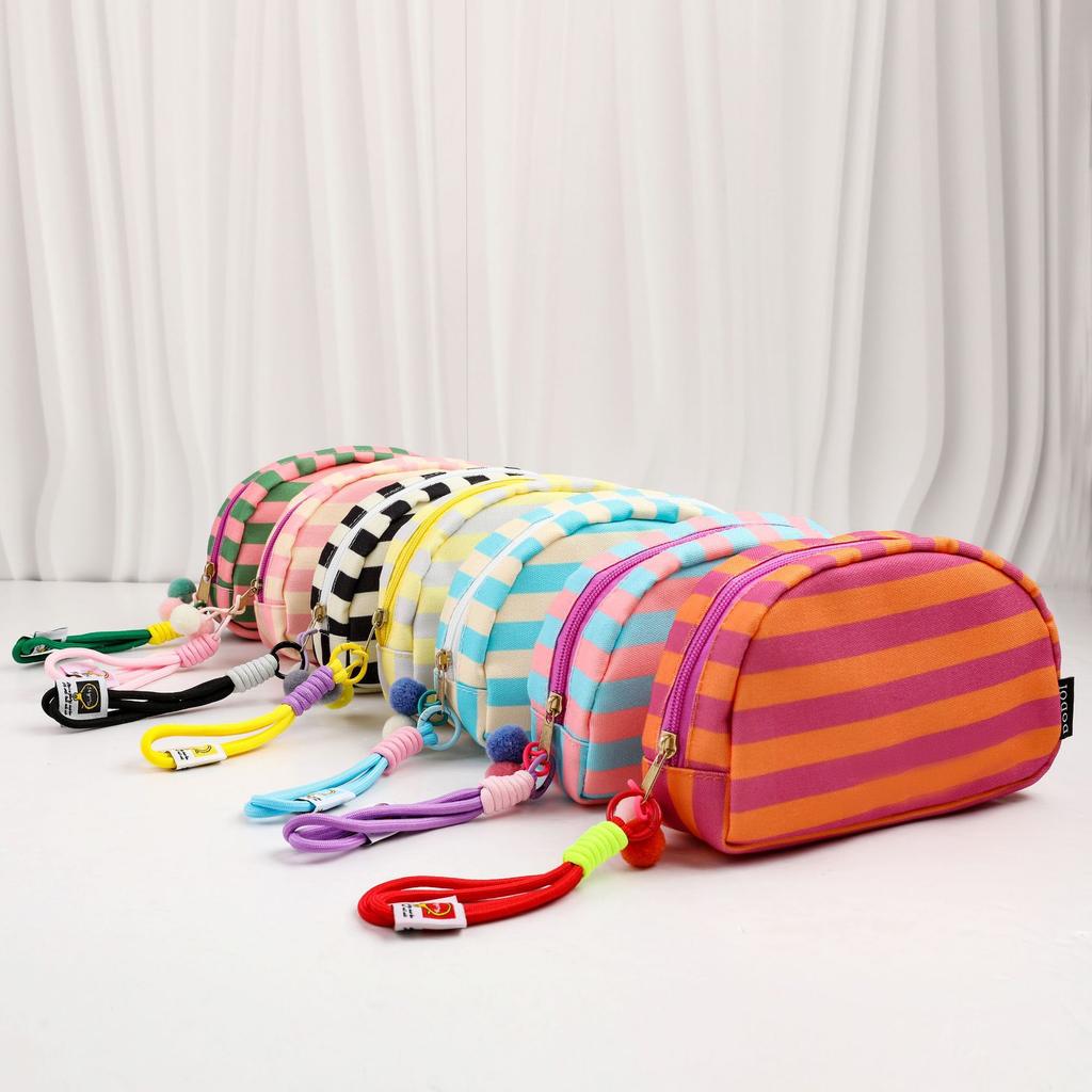 New Fashion Canvas Striped Women's Makeup Bag Portable Zipper Makeup Travel Organizer Women's Washbag