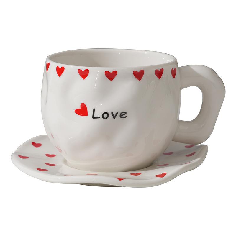 Korean ins style, hand-painted flower handmade ceramic coffee cup, ceramic milk coffee cup and saucer set
