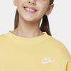 Nike Sportswear Club Fleece Logo Embroidered Ribbed Crewneck Loose Fit Kids Tops Saturn-Gold FD2923-700