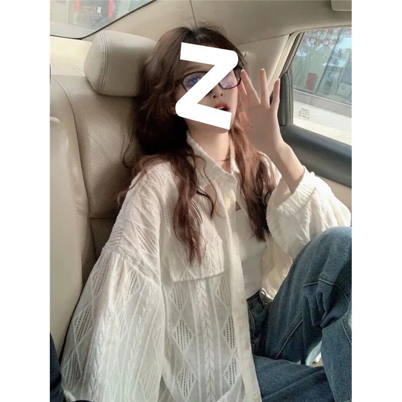 Spring and Summer Casual Crochet Hollow Shirt Design Sense Niche Women's Sunscreen White Shirt Top