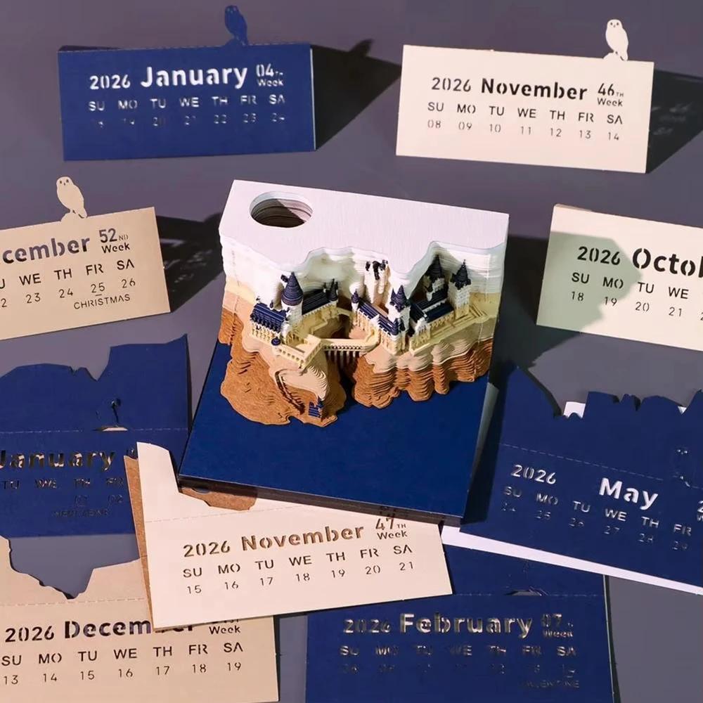 2026 Creative Magic Castle Calendar Sticker With Light 3D Hand-torn Castle Calendar Tear-Away Notepad DIY Craft Gifts
