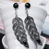 Femei Elegant Boem Vintage Feather Cercei Summer Style Black Leaf Cerce Pendant