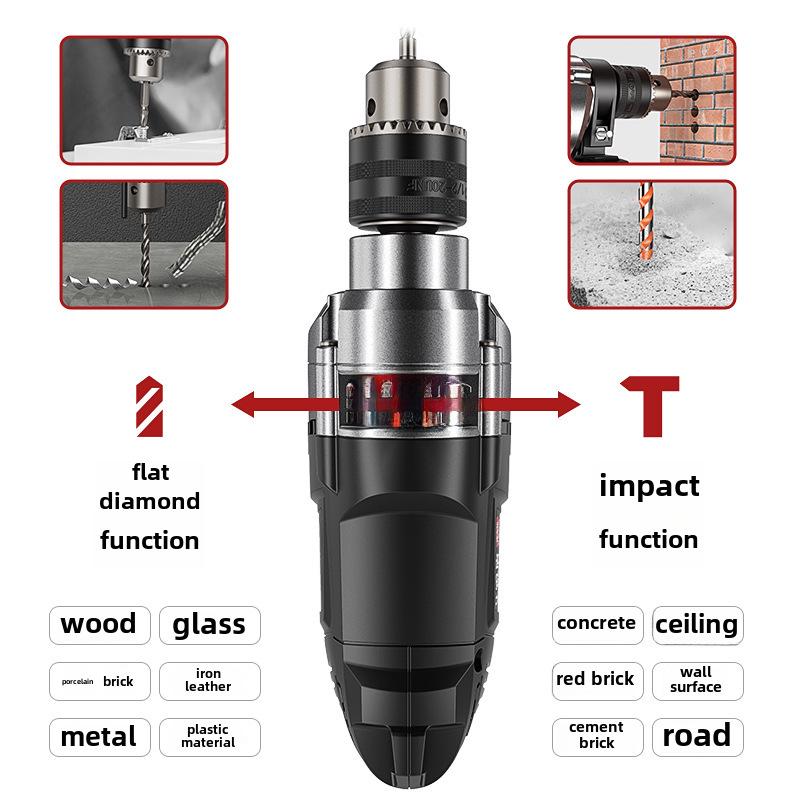 High-Power Dual-Function Electric Drill & Hammer for Household Use