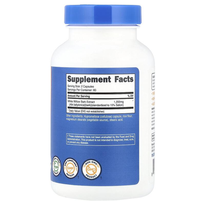 White Willow Bark, 120 Capsules (600 mg per Capsule)