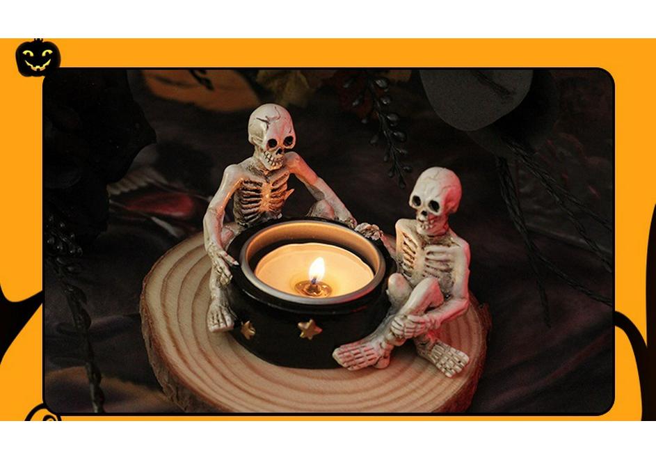Halloween Resin Candle Holder: Skeleton Ghost Witch Monster Décor