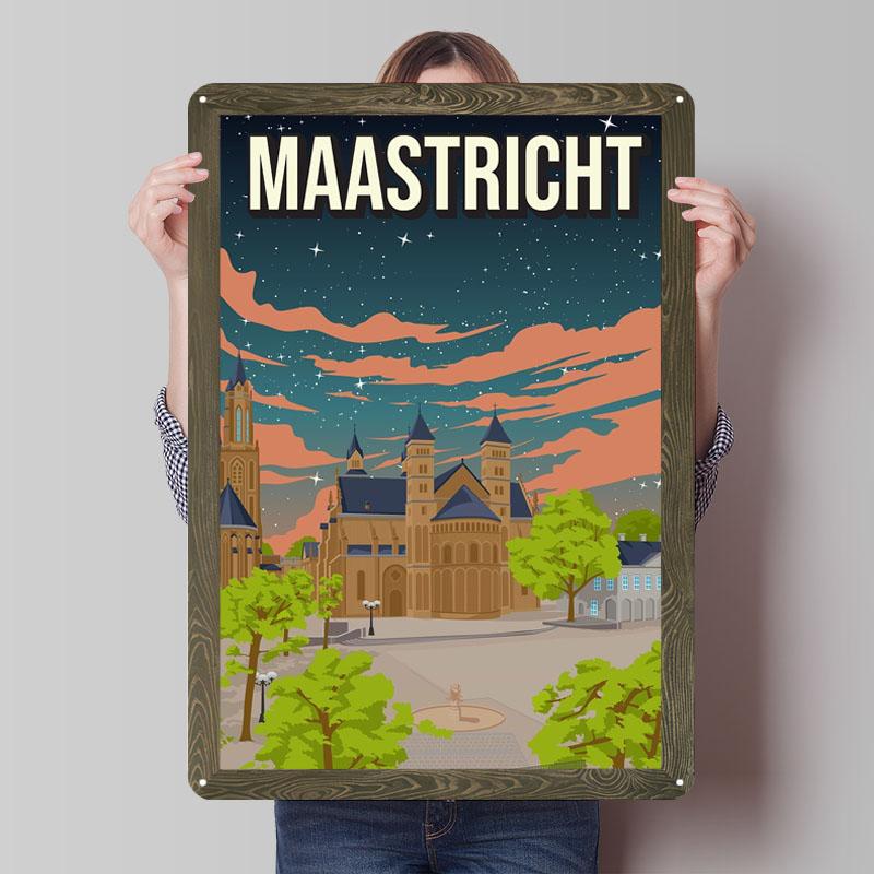 Maastricht Cityscape Skyline Limburg Metal Signs City Skyline Poster Decorations for Home Decor Items Custom Sign Wall Art Mural 20x30cm（7.8x11.8inch）
