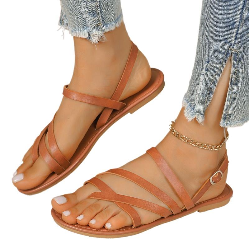 Fashion 2025 Fashion Ladies Shoes Pinch Toe Women's Sandals New Narrow Band Summer Beach Buckle Strap Light Soft Bottom Flat Sandals