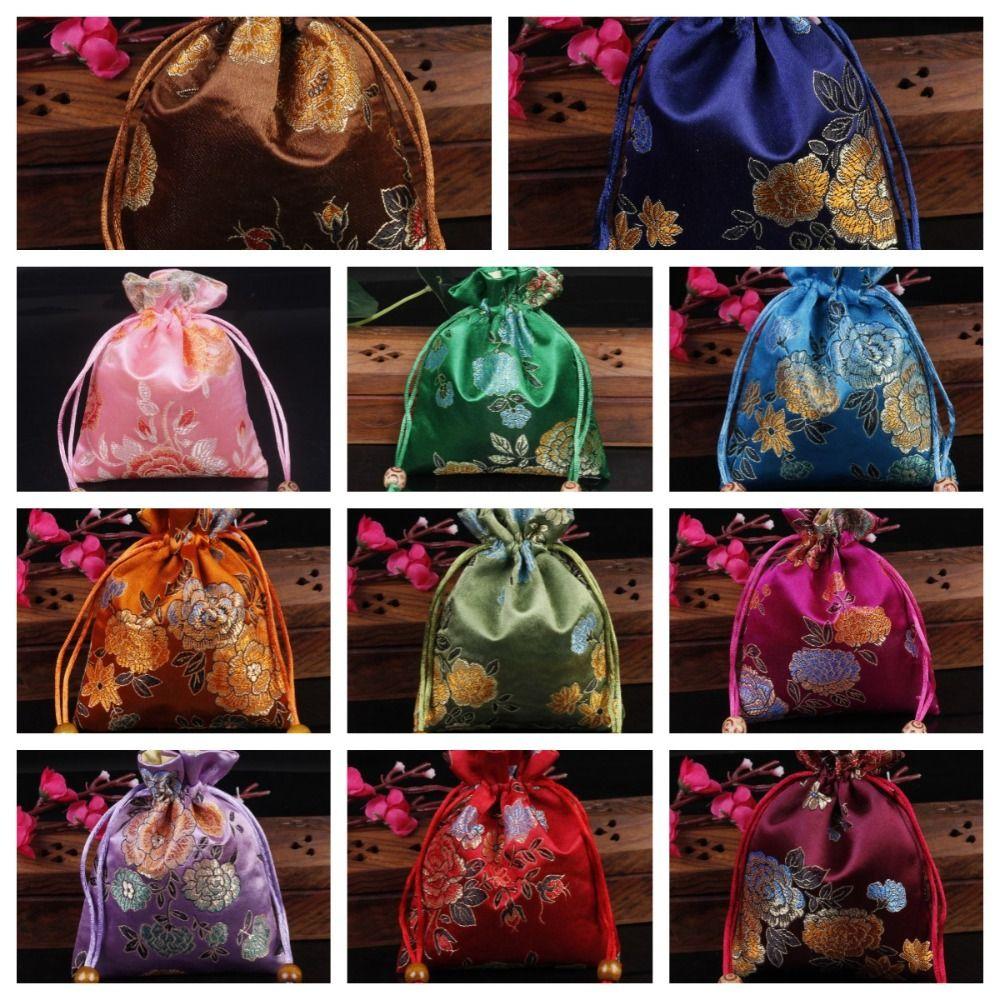 Chinese Style Embroidery Flower Drawstring Bag Coin Purse Jewelry Packing Bag  Hanfu Decor