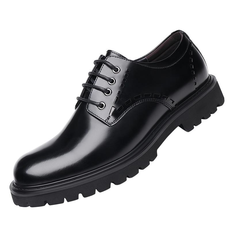 Tooling Shoes Men's Inner Height Increase of 8cm First Layer Cowhide Big Head Leather Shoes Men's British Style Bright Leather Casual Martin Shoes Ge