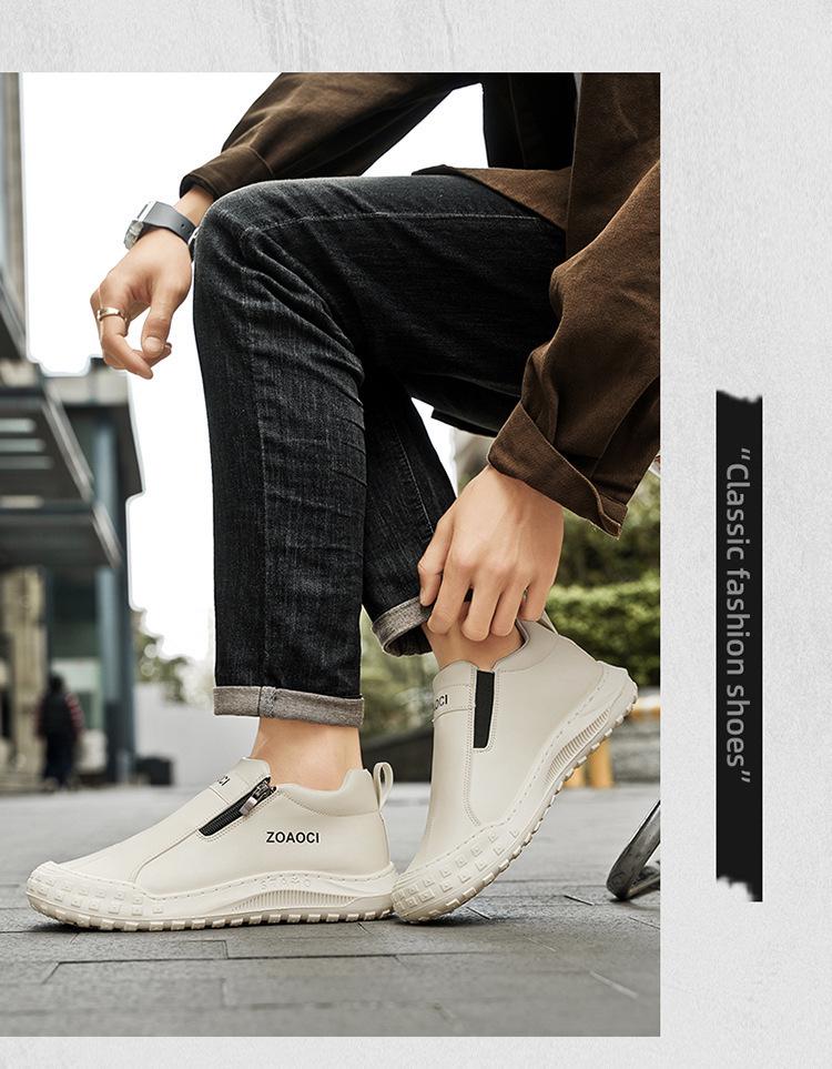 Men's White Breathable Slip-On Skate Shoes: Non-Slip, Wear-Resistant Casual Sneakers for Spring