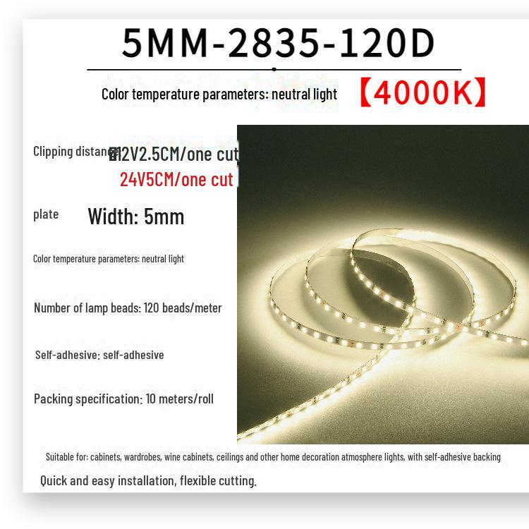 Low Voltage 12V/24V 5mm SMD 2835 LED Linear Light Strip for Wardrobes/Cabinets