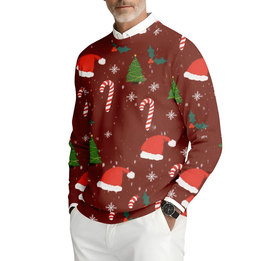 Herren Bedrucktes Rundhals Langarm Rippstrick Sweatshirt