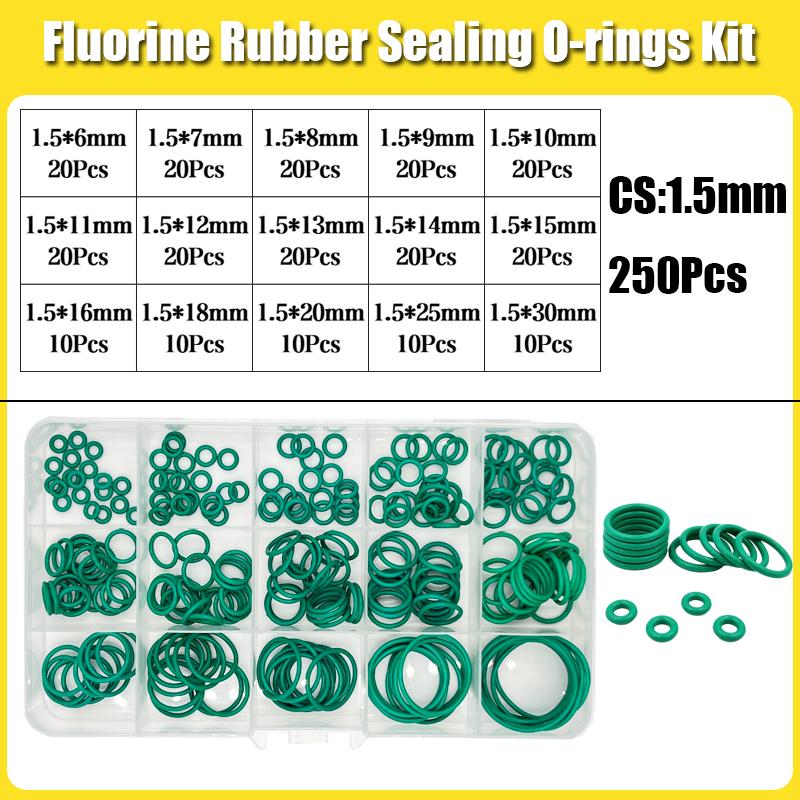 FKM O-Ring Grüner Fluorkautschuk Gummi Dichtung O-Ring CS1.5/2.0/2.4/3.1mm Ölbeständig Säure-Lauge-Beständig O-Ring Satz