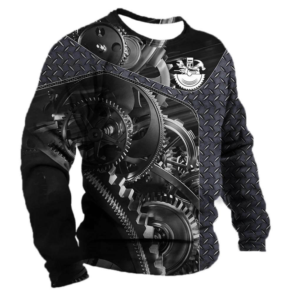 Vintage Mechanic T Shirt For Men Mechanic Tools Printed Long Sleeve Tee Pullover Male Round Neck Street Oversized Cotton T-shirt