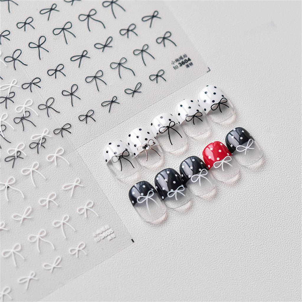 1pcs 5D Fashion Cartoon Mini Bow Nail Art Stickers Red Black White Ribbon Nail Decorations Decals DIY Nail Accessories