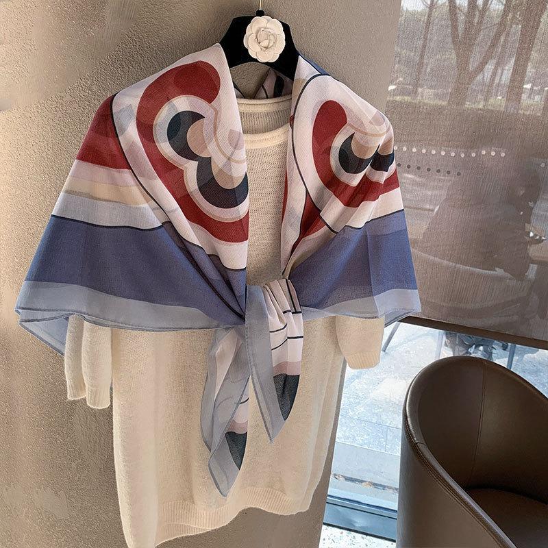 [Variety sunscreen shawl retro printed square scarf women's summer silk cotton silk scarf