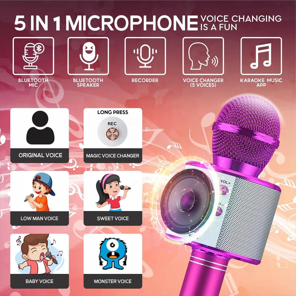 Kids Microphone For Singing, Wireless Bluetooth Karaoke Microphone For Adults, Toys For Boys Girls Gift For Birthday Party