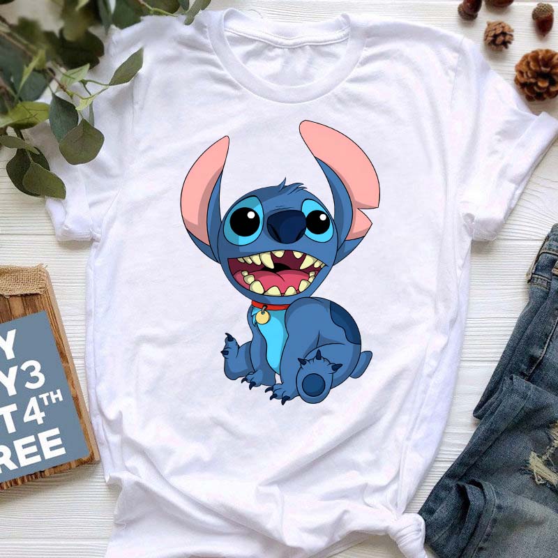 Disney Lilo Stitch Cute Cartoon Print Women T-Shirt Summer Streetwear Short Sleeve T Shirt Fashion Casual Female Clothes Tops