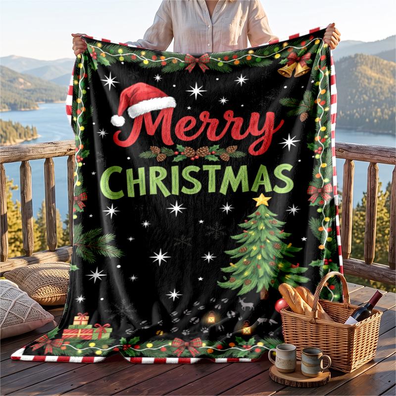 Christmas Flannel Throw Blanket Soft Warm Cozy For Sofa Bed Indoor Home Use Great Holiday Gift