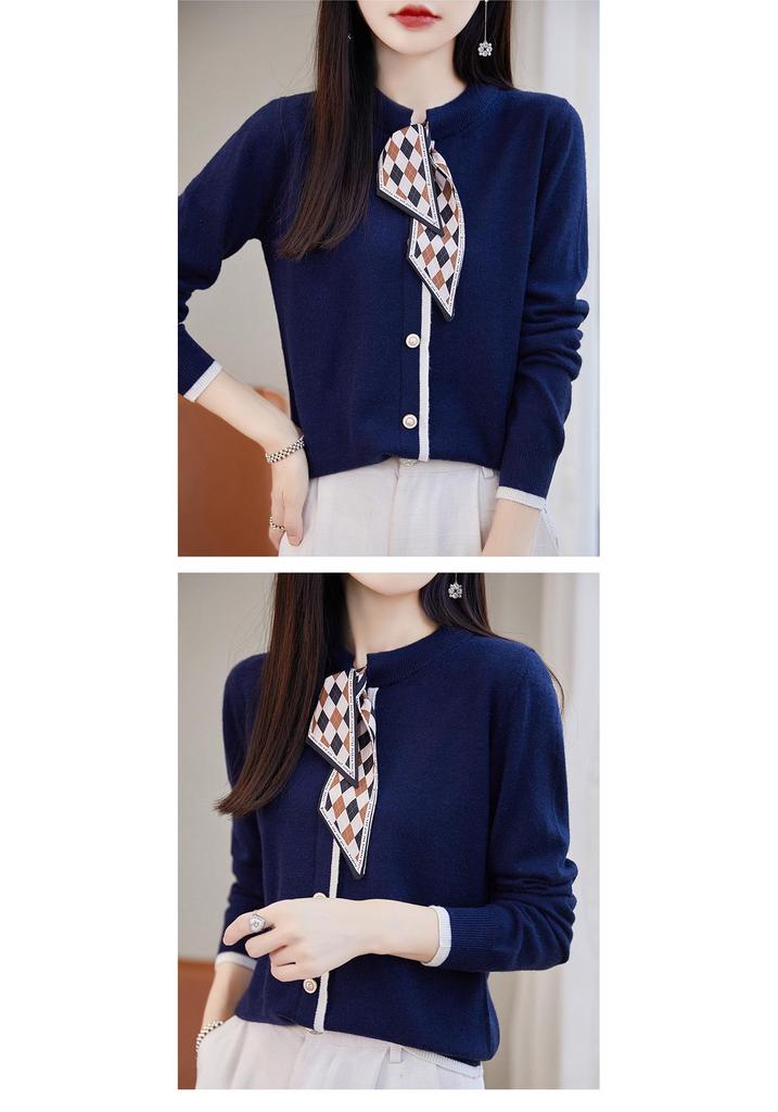 Autumn 2023 Women's Wool Knitwear: Stylish Scarf-Collar Cardigan Sweater