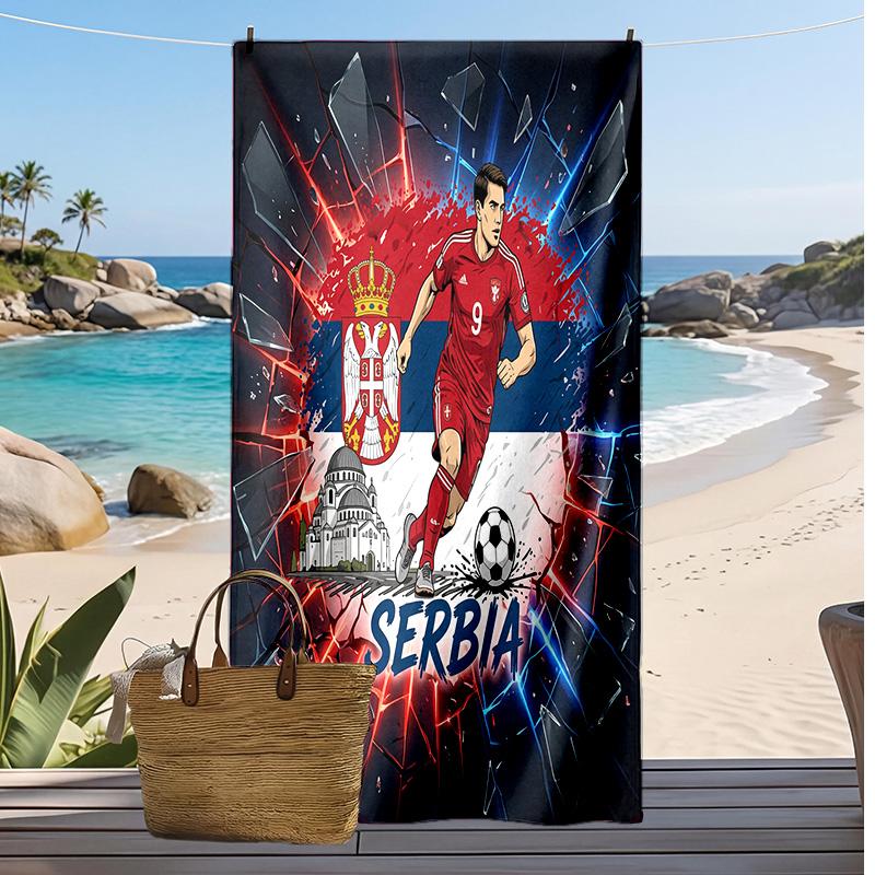 Asciugamano da Spiaggia Stampa Serbia Asciugatura Rapida Super Assorbente Morbido Asciugamano da Bagno per Nuoto Spiaggia Viaggio Souvenir Regalo