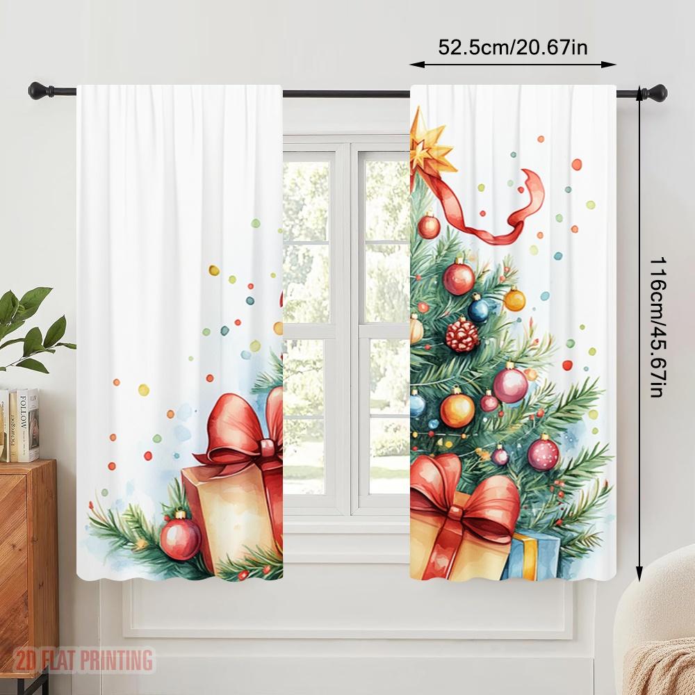 2 Stück, 2D-Flachdruck Vorhang Beliebte Weihnachtsornamente Geschenke Schleife (3) Polyester Fabrik (ohne Stange) Geschenke Ldeal für