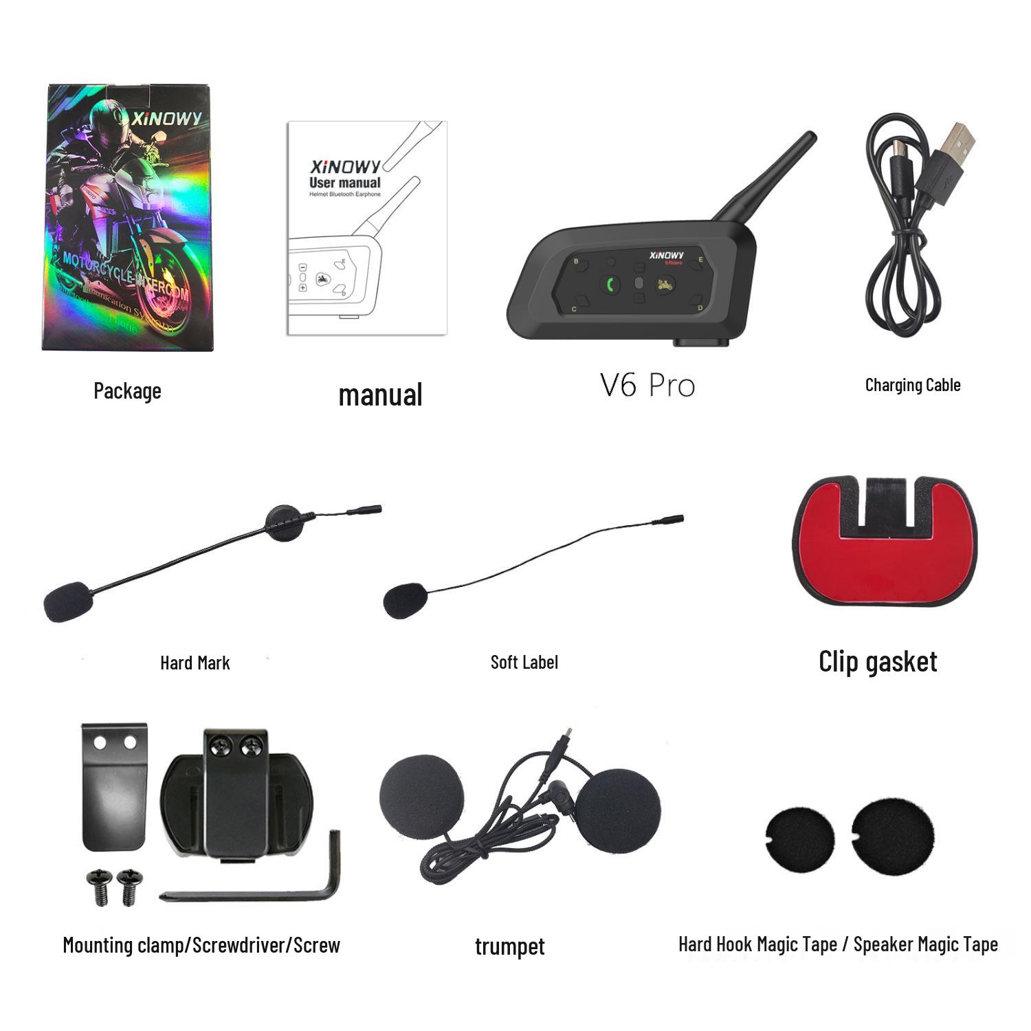 

Xinowy V6 Plus Bluetooth Motorcycle Helmet Intercom for 2 Users