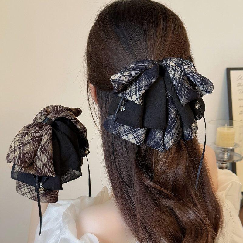Vintage Plaid Butterfly Knot Hair Clip Women's Back Of Head Bun Shark Hair Clip Hair Accessories