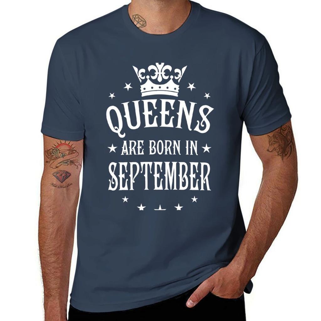 Königinnen werden im September geboren Happy Birthday Königin T-Shirt bedruckte T-Shirts für Mann T-Shirts für Mann Baumwolle lustiges T-Shirt