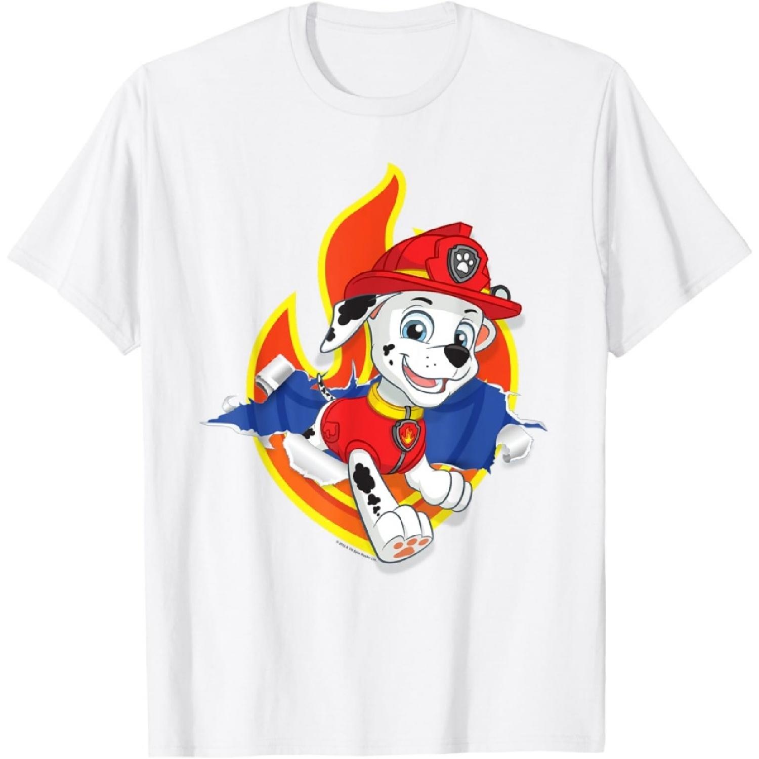 Футболка Щенячий патруль Маршалл с порванным значком S белый