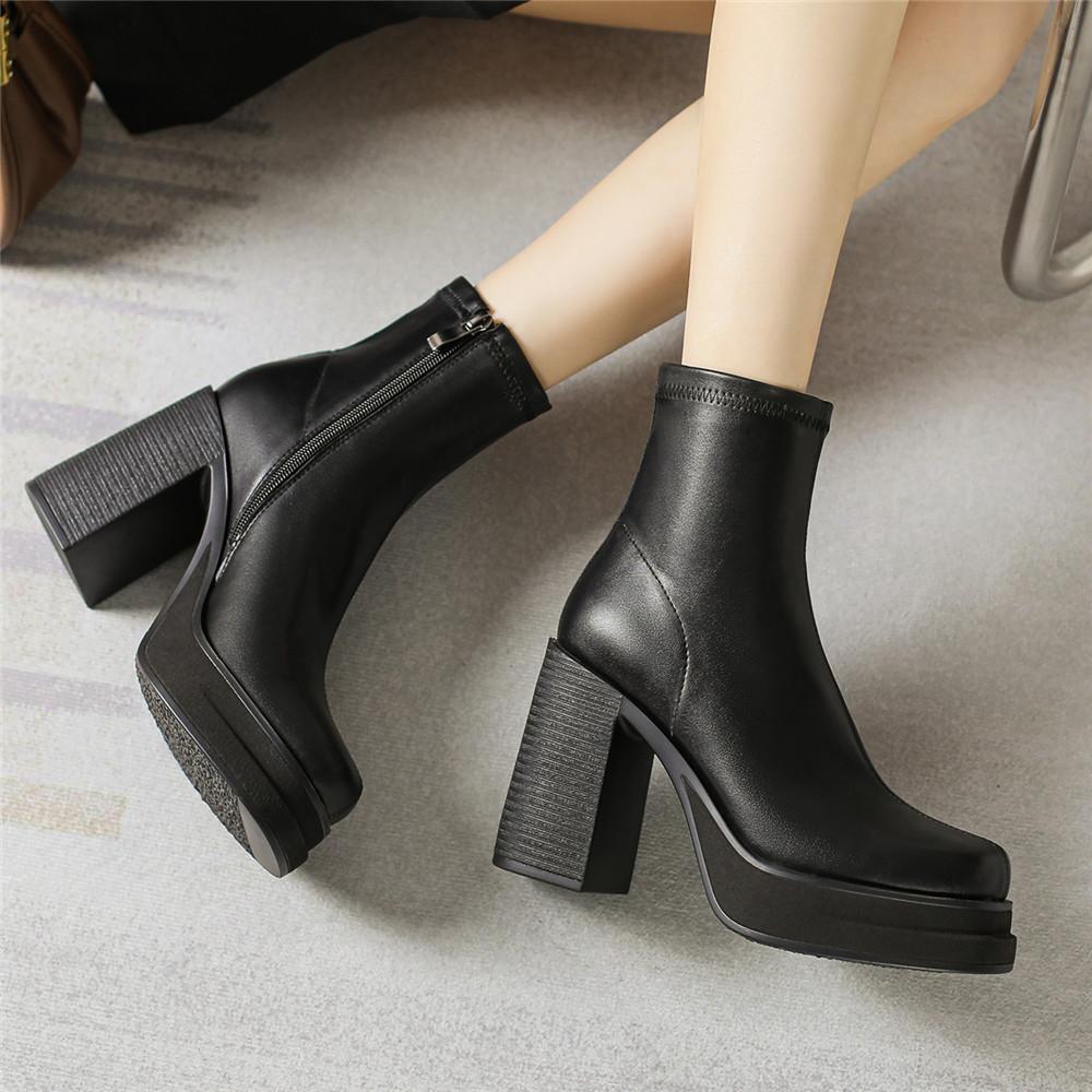 NEW Brand Women Autumn Winter Sexy High Top Heels Platform Black Brown Side Zip Woman Ankle Size 33 41
