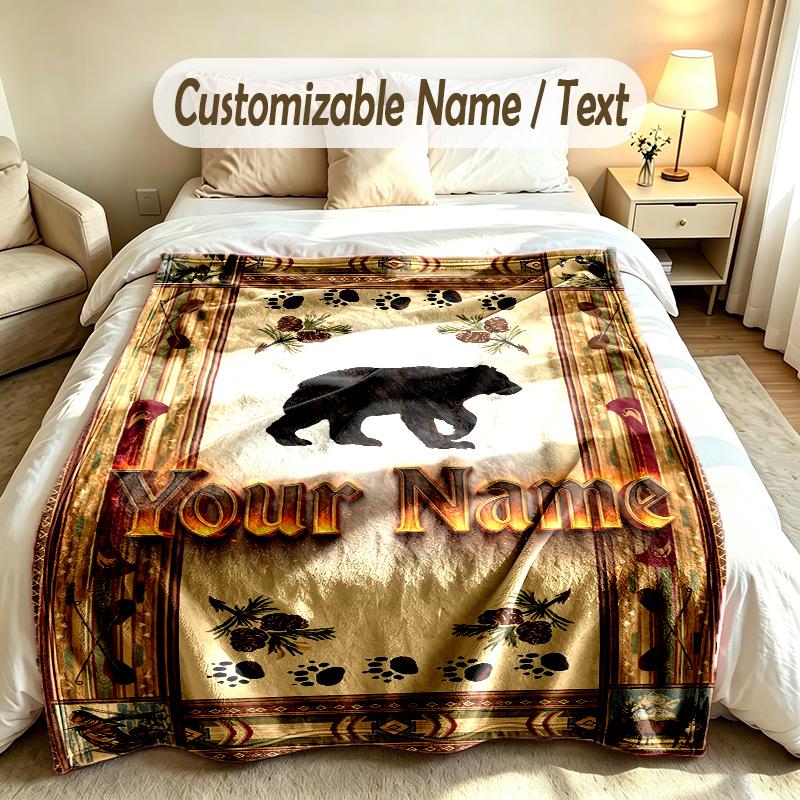 Coperta Personalizzata Tema Orsacchiotto Nome e Testo Personalizzati Morbida Calda Coperta da Divano Decorazione per la Casa
