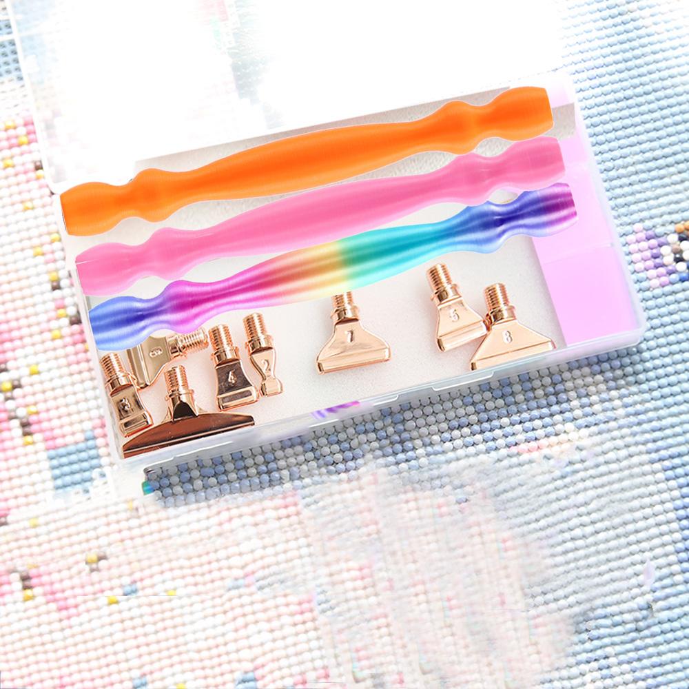 3 Stück 3D-Druck Diamantmalerei Punktbohrer Stift Werkzeugset mit 12 Stück Roségold Metallstiftspitzen & 6 Stück Klebeknete für Diamantkunst