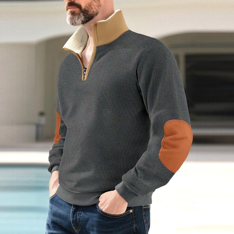 Autumn Winter Men's Half Zipper Patchwork Sweatshirts Long Sleeve Casual Fashion Hoodies Harajuku Fashion Pullovers Sweatshirt