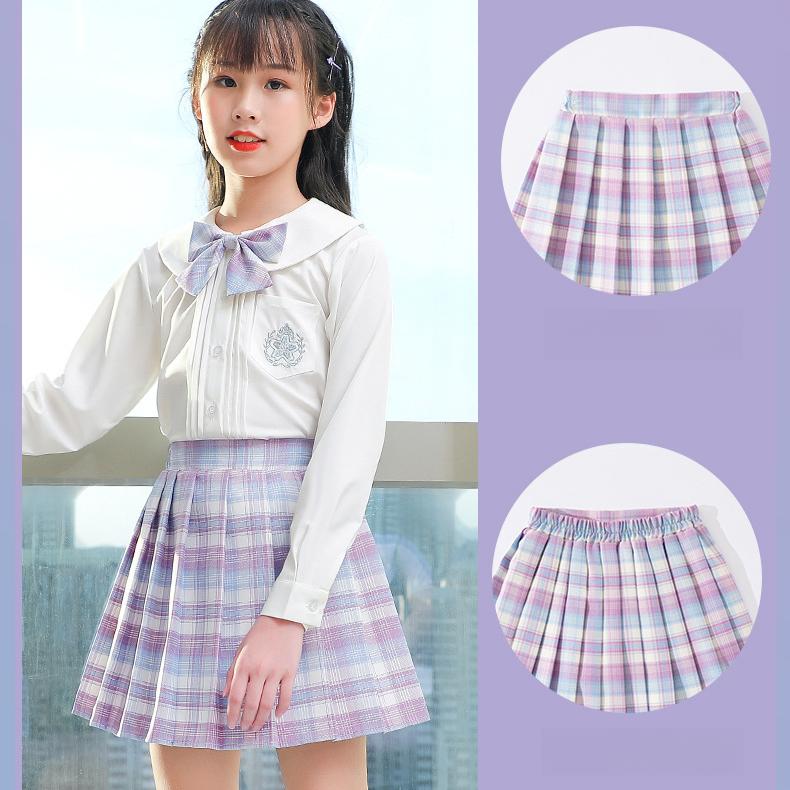 Spódnica JK dla dziewcząt Mundurek Spódnica w kratę Dziecięca sukienka wiosenna Spódnica w stylu college Spódnica plisowana Spódnica jesienna Letnia krótka spódnica