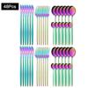 48Pcs Gold Mirror Polishing Cutlery Set Stainless Steel Dinnerware Tableware Knife Fork Spoon Coffee Spoon Flatware Home Party