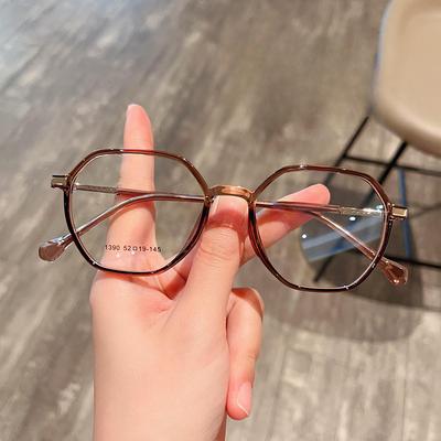 Online Celebrity Cold Tea Pigment TR90 Polygon Glasses Frame for Men and Women Can Be Equipped with Degrees.