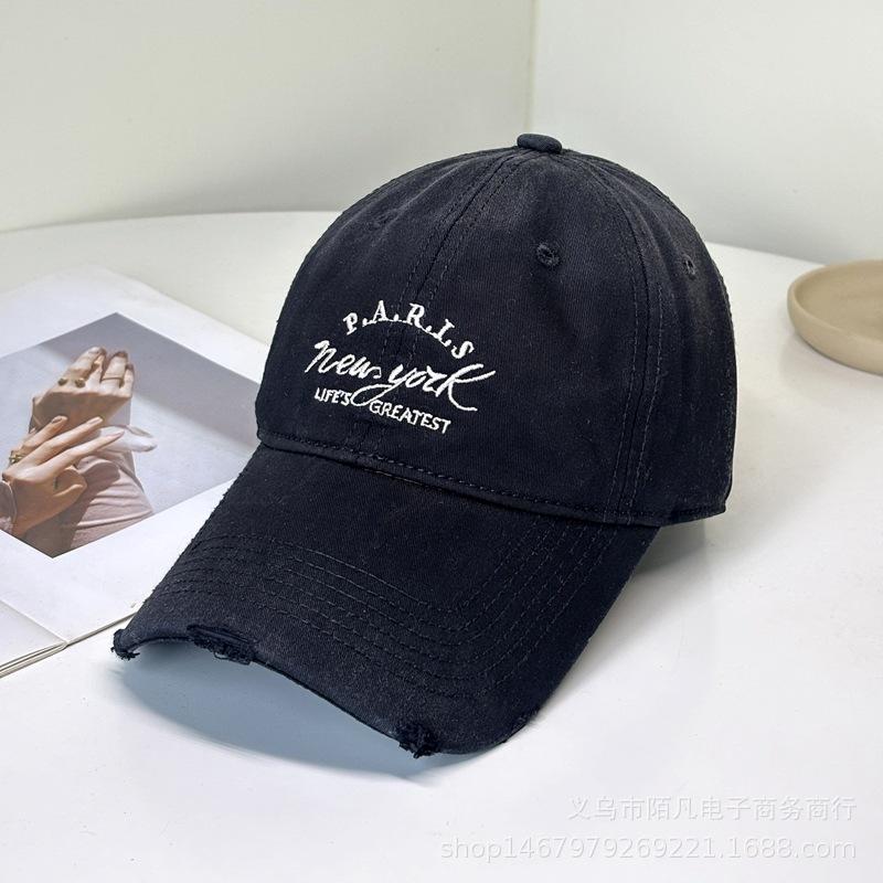 Street hole soft top baseball cap male and female couples students spring and summer sunshade fashion letter embroidered cap