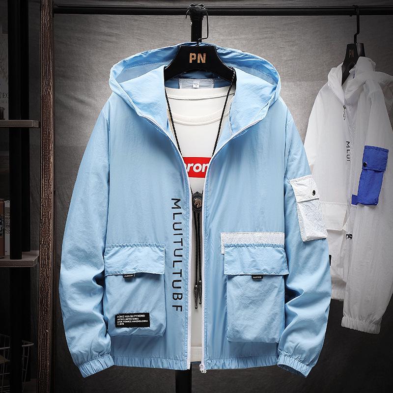 

Модная мужская солнцезащитная одежда, новая повседневная одежда большого размера для лета, солнцезащитная одежда для отдыха на открытом воздухе, куртка, топы, мужская куртка XXL синий