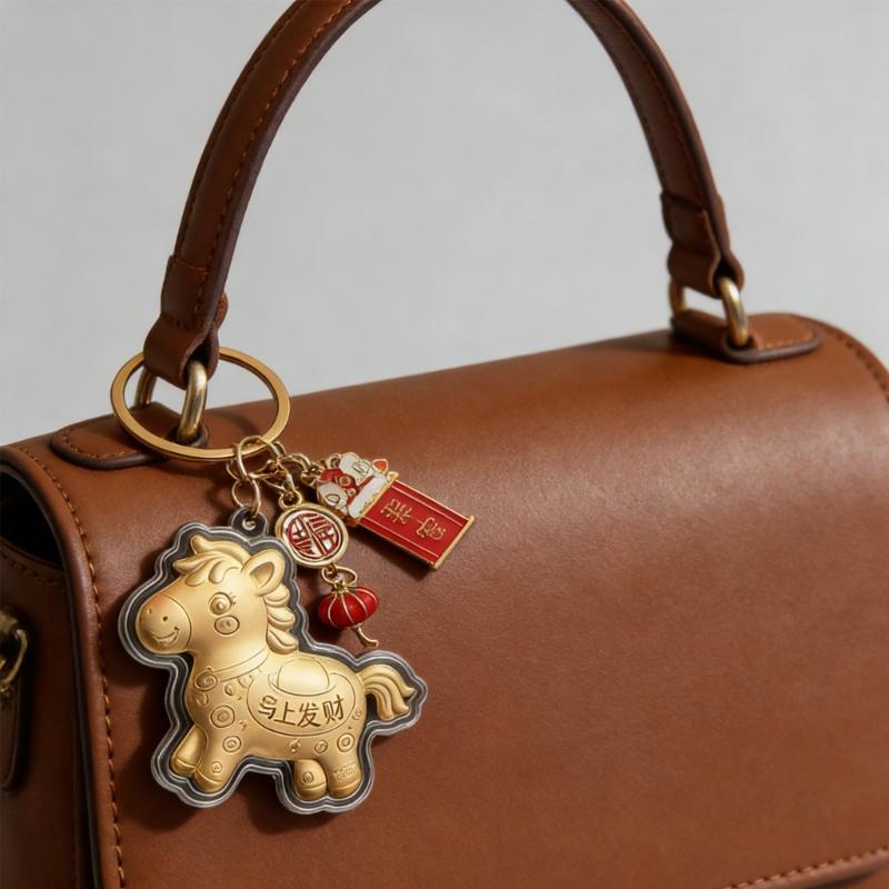 Goldenes Pferdejahr Schlüsselanhänger Anhänger Handgefertigt PVC Tierkreiszeichen Tasche Anhänger Für Neujahrsgeschenk Mit 3 Glücksbringenden Themen