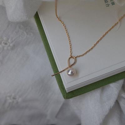 Symbol Gold-plated Pearl Pendant Necklace for Women's Lines Minimalist Style Stacked