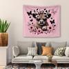 Pink Floral Butterfly Cow Tapestry,Coquette Pink Bow Cow Trendy Tapestry Wall Hanging, Cute Heifer Aesthetic Wall Tapestries For