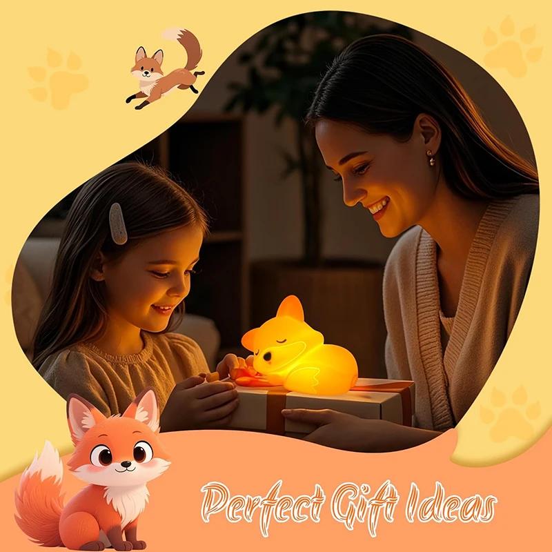 Fox Night Light Rechargeable Squishy Dimmable Nightlight, LED Novelty Animal Toy Cute Stuff, Baby Tollders Room Décor