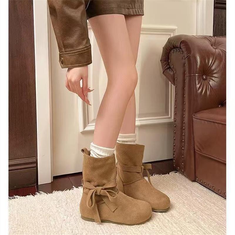 Bow Shu retro strap short boots new autumn suitable brown short boots fashion boots